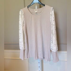 Bibi tunic XL neutral tan oatmeal top blouse shirt lace boutique trendy casual